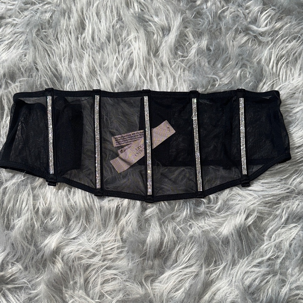 Black Sheer Corset Belt with Rhinestone Accents